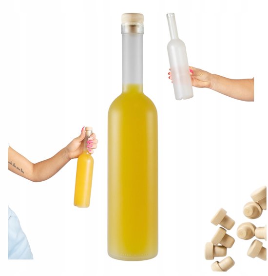 Bimberek Futura Serie - Glazen Frosted Fles - 500ml - Synthetische Kurk - Dekoratief