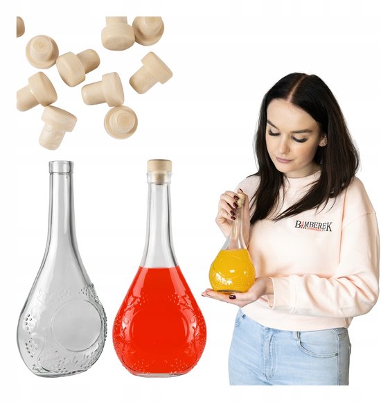 Bimberek - Glazen Fles - 500 ml - Houten Kurk - Wijn & Likeur