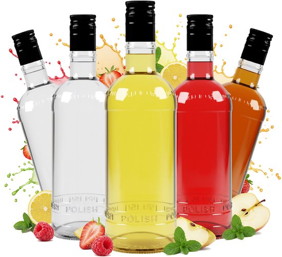 Bimberek - Luxe Glazen Flessen - 500ml Capaciteit - Inclusief Verschillende Aluminium Dop Kleuren