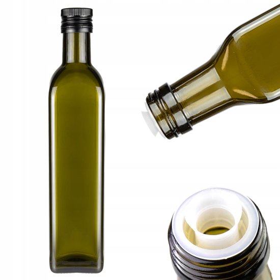 Bimberek Marasca - Fles voor Olie - 500ml - Olijfgroen - Dikke Glazen Flacon