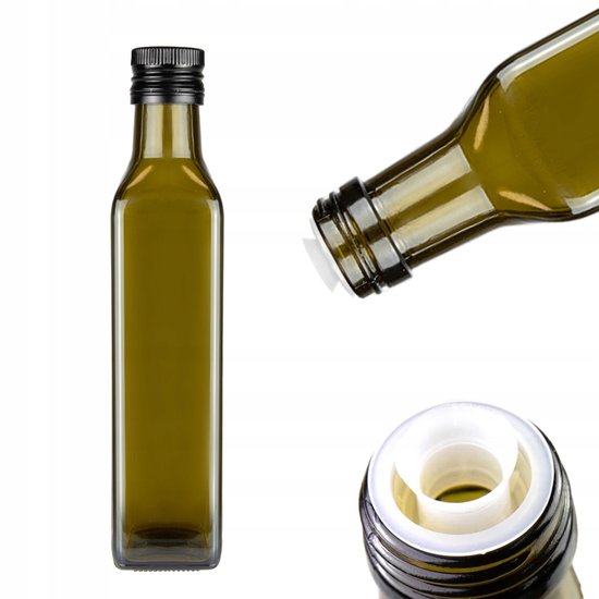 Bimberek Marasca Serie - Olijfolie Fles - 250ml - Olijfgroen Glas - Met Doseerdop