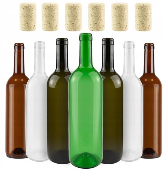 Bimberek - Wijnfles - 0,75L - Groen - Transparant - Met Kurk
