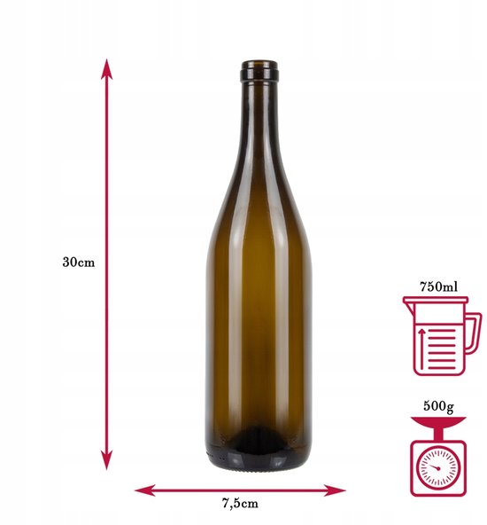 Bimberek - Wijnfles - 750ml - Bruin - Glazen Fles
