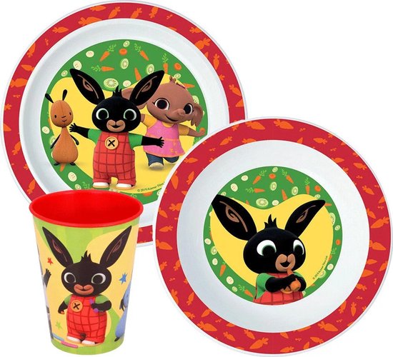 Bing Happy Bunny Kinderserviesset – 3-delig – Bord, Kom & Beker – BPA-vrij – Geschikt voor Peuters en Kleuters van Merkloos