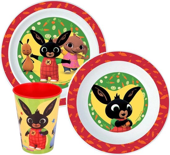 Bing Happy Bunny Serviesset voor Kinderen – 3-delig (Bord, Kom en Beker) – BPA-vrij – Ideaal voor Peuters en Kleuters van Merkloos