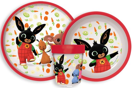 Bing Serviesset - Beker 260 ml - Diepe kom - Dinner bord - 3 stuks - Happy Carrots - Antislip eetset - Voor verjaardagen en feestjes - Voor kinderen