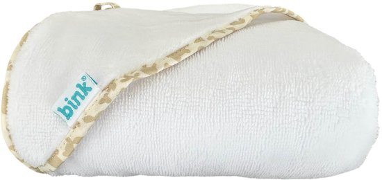 BINK Bedding Badcape Animals Beige - BINK Bedding badcape van zachte bamboe badstof (75x75 cm) met capuchon en ophanglus - perfect voor baby's en peuters.