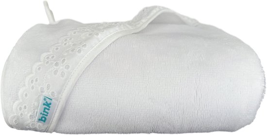 BINK Bedding Badcape Broderie Wit - BINK Bedding badcape van zachte bamboe badstof (75x75 cm) met capuchon en ophanglus - perfect voor baby's en peuters.