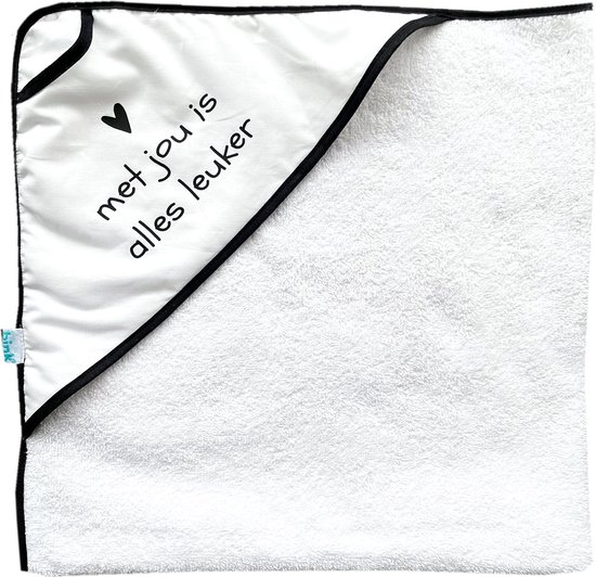 BINK Bedding Badcape "Met jou is alles leuker" zwart wit van BINK