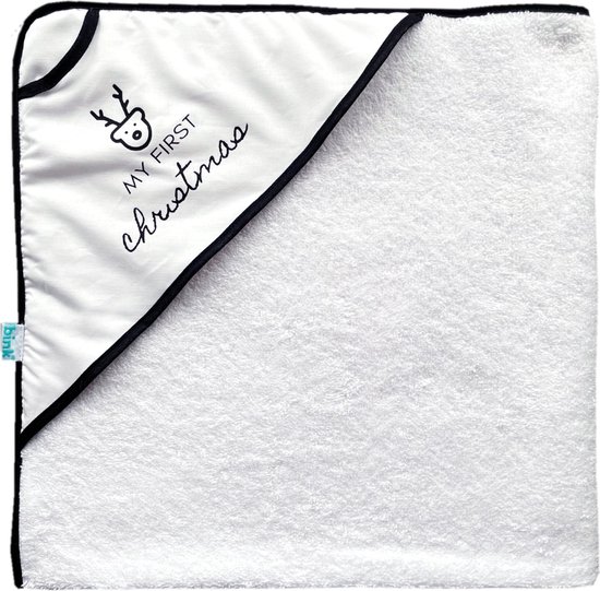 BINK Bedding Badcape "My First Christmas (rendier)" zwart wit van BINK