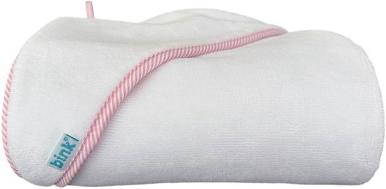 BINK Bedding Badcape Stripe Pink - BINK Bedding badcape van zachte bamboe badstof (75x75 cm) met capuchon en ophanglus - perfect voor baby's en peuters.