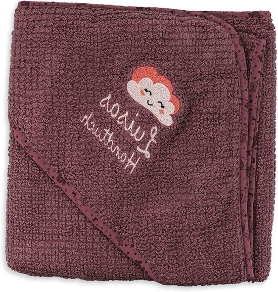 Biologische badhanddoek - Babyhanddoek capuchon - Baby baden - GOTS en Oeko-Tex gecertificeerd - 100 x 100 cm - Mauve Lamas van Merkloos