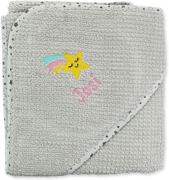 Biologische Badhanddoek met Capuchon 80x80cm - Zacht Katoen - Sterrenpatroon - Ideaal als Geboortecadeau