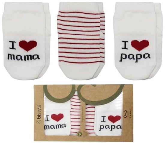 Biologische Katoenen Babysokken voor Pasgeborenen - I Love Mama & Papa - 0-3 Maanden - Perfect Cadeau voor Babyshower