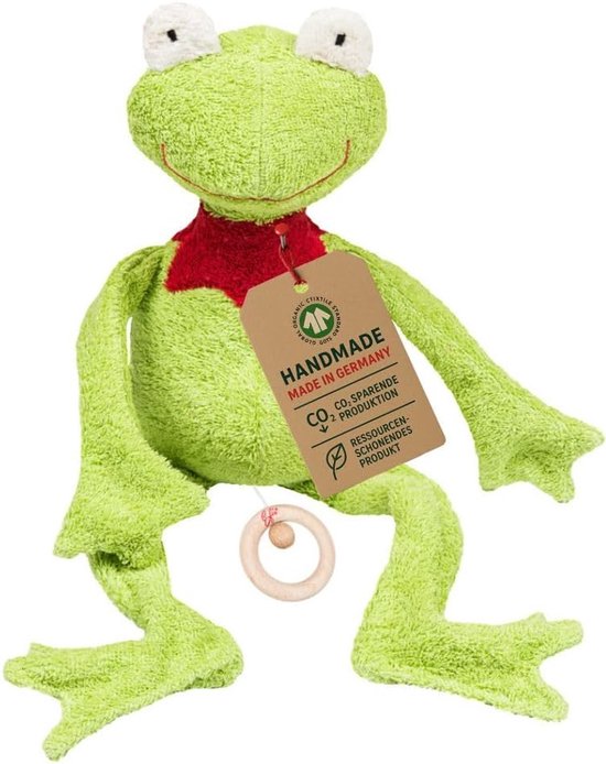 Biologische muziekdoos - Knuffel kikker - Baby kalmeren - GOTS-gecertificeerd - 48 cm - Groen