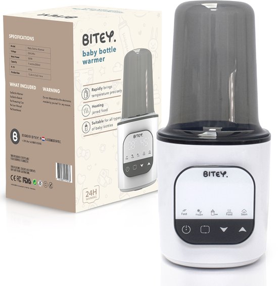 Bitey 5-in-1 Flessenwarmer - Verwarmt zeer snel - Sterilisator met stoomkap - Flessenverwarmer - Baby Voeding - Warmhouden en ontdooien - Geschikt voor o.a Dr Brown, Philips Avent, Medela, Difrax, MAM van Bitey