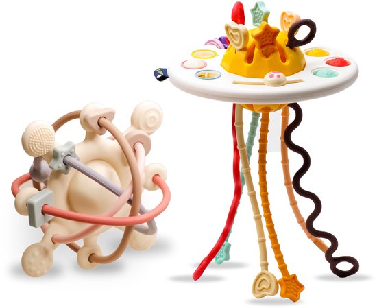 Bitey - Duo Set - Rammelaar & Ufo Speelgoed Set - Montessori - Ontwikkeling - Fijne Motoriek - Hoogwaardige Kwaliteit - 3 tot 24 maanden - Baby Speelgoed - Grijp- en Bijtspeelgoed van Merkloos