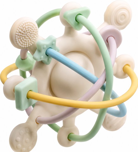 Bitey - Rammelaar - Bijtring Baby - Montessori Speelgoed - BPA-vrij - Grijp- en Bijtspeelgoed - Kraamcadeau - Babyshower Cadeau - Baby Speelgoed - Spelen en ontdekken - vanaf 3 maanden - Springtime Sorbet