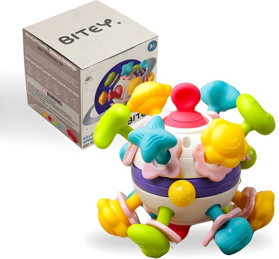Bitey - Rammelaar - Bijtring Baby - Montessori Speelgoed - BPA-vrij - Grijp- en Bijtspeelgoed - Kraamcadeau - Babyshower Cadeau - Baby Speelgoed - Spelen en ontdekken - vanaf 3 maanden van Bitey