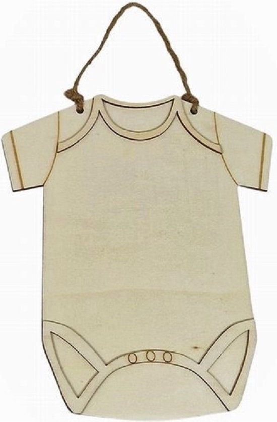 Blank houten rompertje met ophang koord - DIY - L 23 cm - kraamcadeau van BHQFHB.