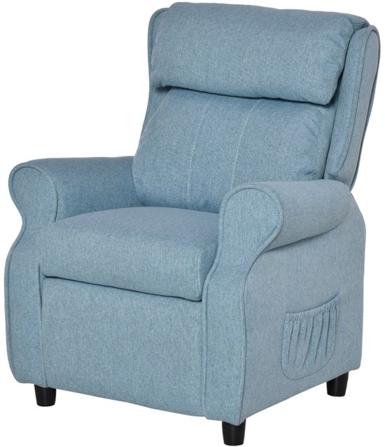 Blauwe 58x53x70cm Kindersofa Met Voetensteun En Verstelbare Rugleuning, Kinderfauteuil Met Armleuningen En Ligfunctie, Comfortabele Kinderstoel Voor Jongens En Meisjes Van 3-5 Jaar, Kinderbank Voor Kinderkamer En Speelhoek