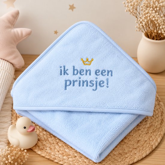 Blauwe Baby Badcape met Capuchon – Baby Handdoek & Badhanddoek – Zachte Omslagdoek – 80x80cm - Kraamcadeau Jongen– Ik Ben een Prinsje