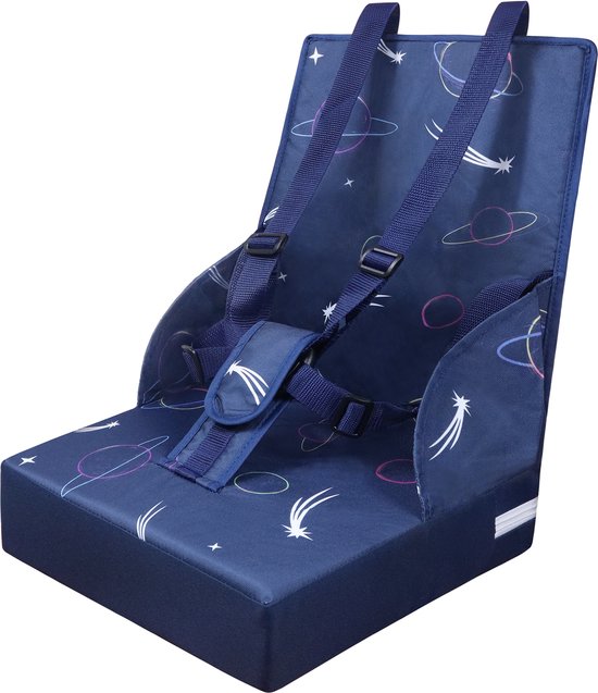 Blauwe kinderzitverhoging, opvouwbaar, kinderzitje met rugleuning en verstelbare babyboosterstoel, driepuntsriem, zitverhoging, mobiele zitverhoging, stoel voor thuis en onderweg van Kiseker.