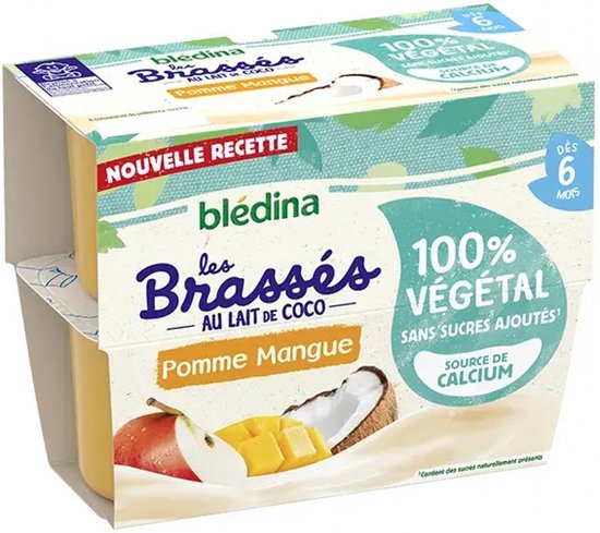 Blédina Les Brassés au Lait de Coco Pomme Mangue van 6 Maanden 4 Potten van Blédina