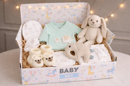 Blijeitje Baby Cadeaubox - Baby Cadeau - Mintgroen - Luxe Newborn Set met Kleding & Knuffel - Unisex olifant van Merkloos