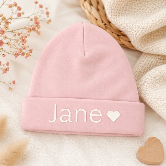 Blijeitje - Babymutsje roze met Naam – Gepersonaliseerde Baby Muts Roze | Newborn Cadeau