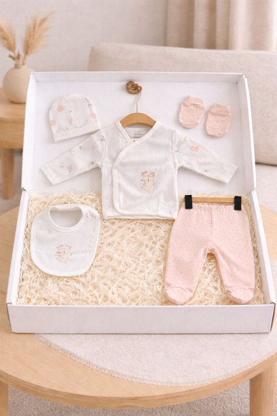 Blijeitje - Luxe Baby Cadeau Set - Kraamcadeau Meisje - Complete Baby Gift Box met Romper, Mutsje, Krabwantjes, Broekje & Knuffel - Neutraal Koala Design van Merkloos