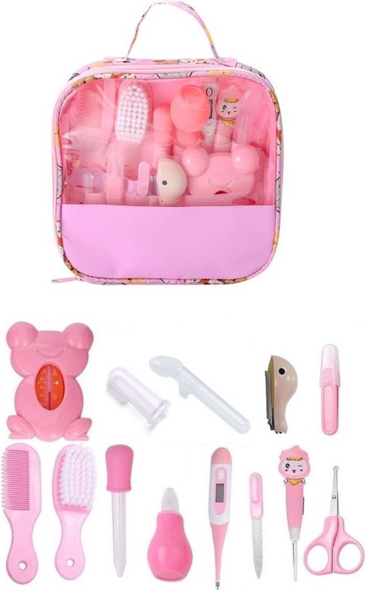 Blij'r TS-002 - baby verzorgingsset - uitgebreide 13 delige baby care set - baby verzorgingsproducten - Manicure set- Roze van Merkloos