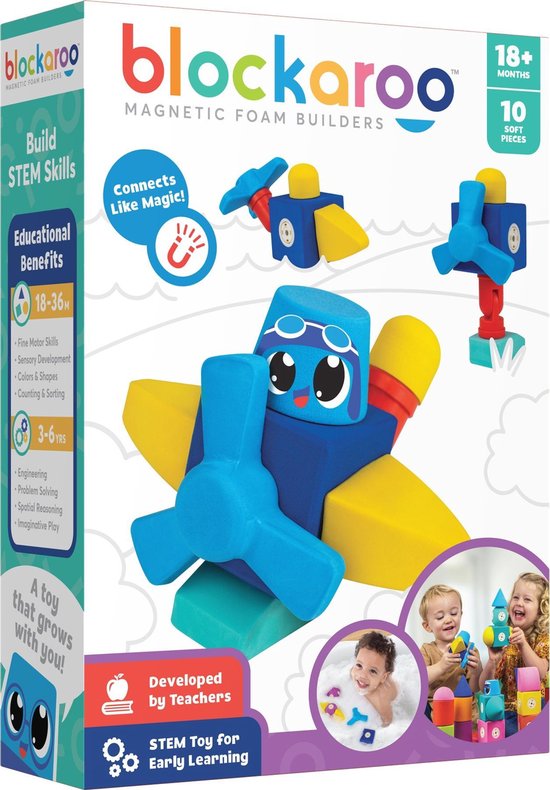 Blockaroo vliegtuig box-magnetisch speelgoed-peuter speelgoed-speelgoed 3 jaar/4jaar/5jaar- speelgoed jongens en meisjes- badspeelgoed van Blockaroo