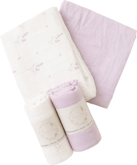 Bloomie Baby | Hydrofiele Doeken XL Lavendel – SET van 2 | 120x120 cm Baby Doek Bamboe | Kraamcadeau
