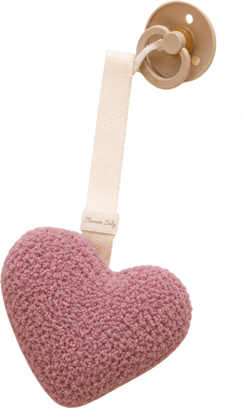 Bloomie Baby | Speenknuffel Hartje – Zacht Bouclé | Speenhouder Baby & Kraamcadeau Meisje