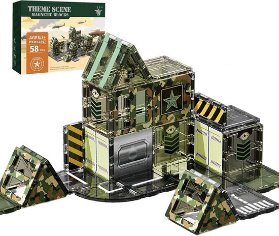 BLU Magnetic Tiles - Leger thema - 58 stuks - smartphonevrij opgroeien - constructie speelgoed - magnetische blokken - Montessori van Merkloos