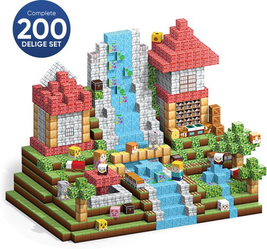 BLU Magnetische blokken - 200 stuks - Minecraft stijl - Smartphonevrij opgroeien - Magnetisch speelgoed - Montessori - educatief speelgoed kinderen - Magnetic Tiles van Merkloos
