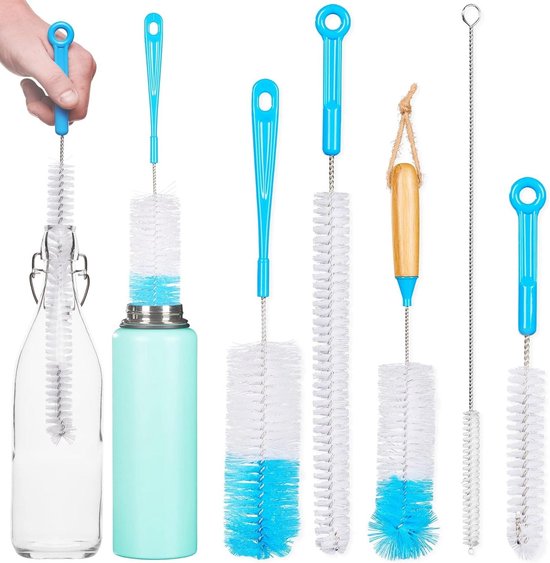 BluBox Fles Penseel Reiniger 5 Pack - Lange Water Fles en Rietreinigingsborstel - Keuken Wire Scrub Set voor Wijn Decanter Baby - Kombucha Pijpen - Hydro Flask - Tumbler - Sinks - Bier Brouwen benodigdheden