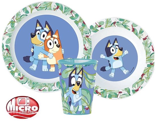 Bluey 3-delige Kinderservies Set – Bord, Kom & Beker – Kunststof – Kinder Servies – Officiële Bluey Set van Merkloos