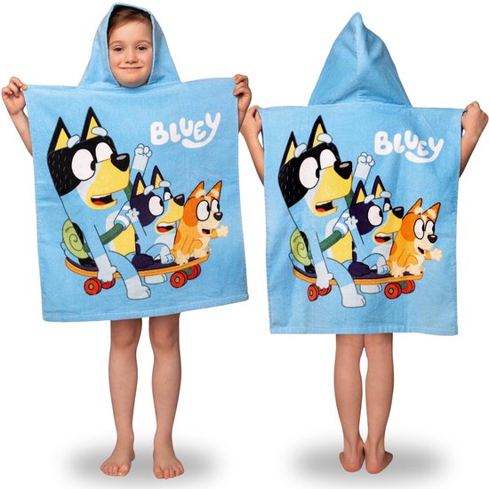 Bluey Badhanddoek, SNEL DROGENDE poncho met capuchon voor kinderen VOOR STRAND, 100% KATOEN 50x115 cm OEKO-TEX van Merkloos