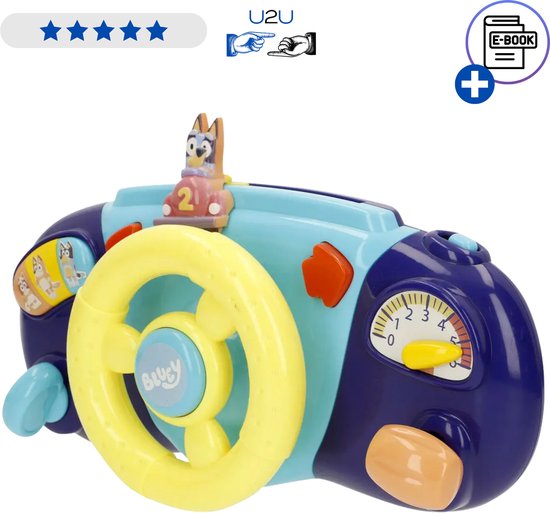 Bluey Clickeez Activiteitenstuur voor Baby en Peuter – Interactief Speelgoed met Licht en Geluid, Educatief Stuur van Plastic, Stimuleert Motoriek en Zintuigen, Geschikt vanaf 6 Maanden Speelgoed 1 jaar voor Jongens en Meisjes – Met Ebook van Merkloos