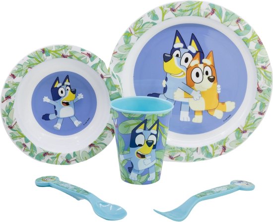 Bluey - Ontbijtset - Dinerset - Lunchset - Bord - Kom - Beker & Bestek (5-delig) van Bluey