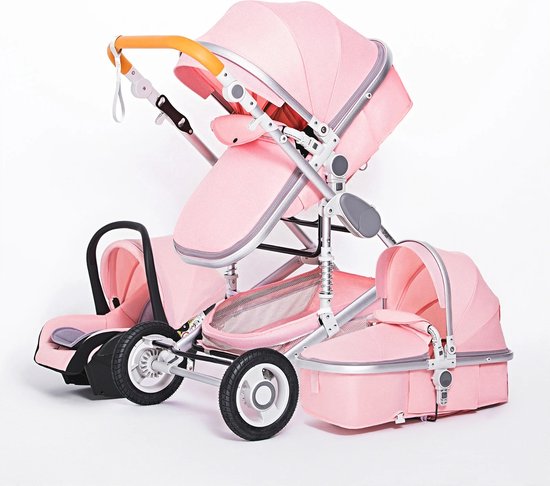 Blyx® - Kinderwagen 3 in 1 - Wandelwagen -Babywagen - Autostoel - Buggy - Maxicosi - Inklapbaar - 0-36 maanden - Roze