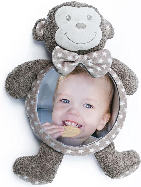 Bo Jungle - Autospiegel baby voor achterbank - Achteruitkijkspiegel - Barstbestendig - Spiegel Babykamer - Spiegel Box - Lusjes voor extra speelgoed - Car & Home Mirror Tambo de Aap van Bo Jungle