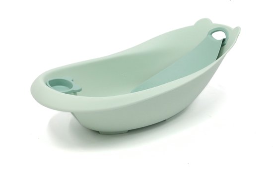 Bo Jungle - Babybadje met berenoortjes - Met badverkleiner /badinzet - Met Zeepbakje / Hulpstuk bij haren wassen - Afvoerstop - Bath Bear Sage Green