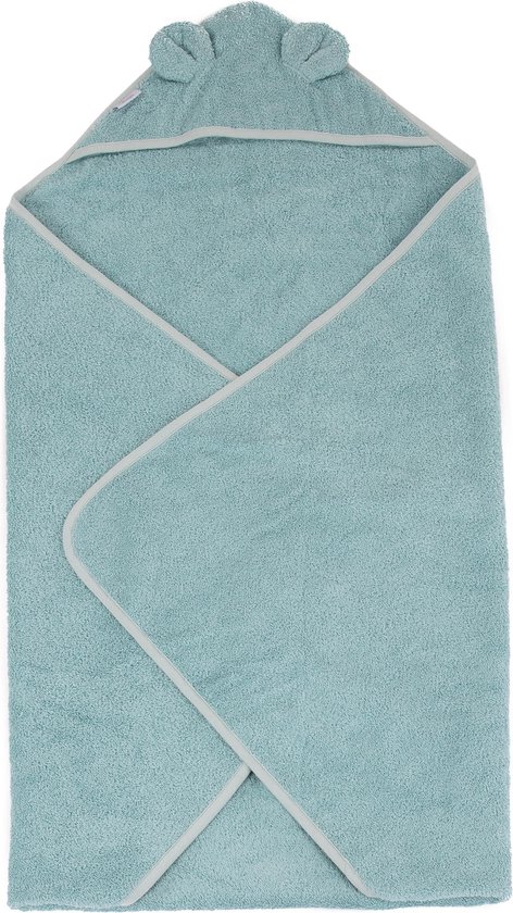 Bo Jungle - Badcape Baby Badstof - 100% organisch katoen 450g/m² - Ecologisch - Handdoek - Wikkeldoek - Kraamcadeau - 90 x 90 cm - Met capuchon - Bathcape Ecological Sponge Beer Blauw/Groen Teal van Bo Jungle