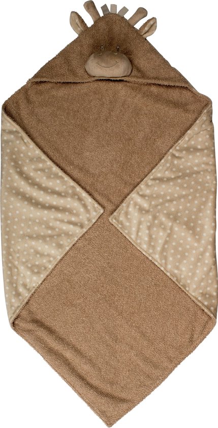 Bo Jungle - Badcape Baby Badstof - Fleece deken buitenkant - Dekentje kind - Handdoek - Wikkeldoek - Kraamcadeau - 75 x 75 cm - Met capuchon - Bathcape Senna de Giraf van Bo Jungle