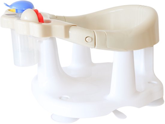 Bo Jungle - Badzitje baby - Met 4 zuignappen - Badring - Grote opening - 3 speeltjes - Hoge rugsteun - Vanaf 6 maanden - Bath Seat Beige/ Wit van Bo Jungle