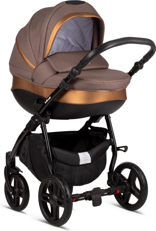 Bo Jungle - Buggy en Kinderwagen 2 in 1 met draagmand - Verstelbaar en Wendbaar - Wielen met EVA schuim -Met zonnekap en regenbescherming - Opklapbaar - Wandelwagen baby - Strolly Brown Goldy Shades van Bo Jungle