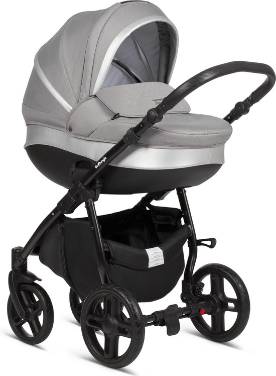 Bo Jungle - Buggy en Kinderwagen 2 in 1 met draagmand - Verstelbaar en Wendbaar - Wielen met EVA schuim -Met zonnekap en regenbescherming - Opklapbaar - Wandelwagen baby - Strolly Grey Silver Moon van Bo Jungle
